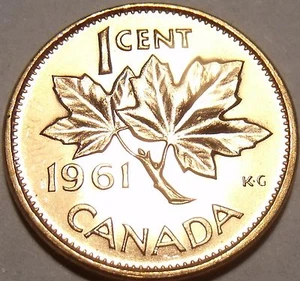 Gem Unc Canada 1961 Maple Leaf Cent~Queen Elizabeth II~Free Shipping - Picture 1 of 2