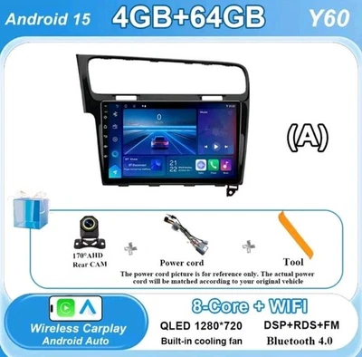 Autoradio 2DIN Android Carplay Apple GPS WIFI RDS Per VW GOLF 7 Cover Nero - Immagine 1 di 4