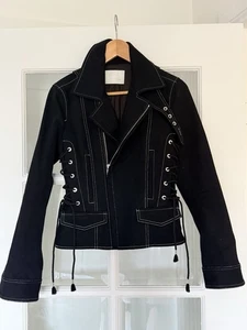 Dion Lee Shrunken Trench Jacket Black White Stitch Lace Up Detail Size 6  - Picture 1 of 13