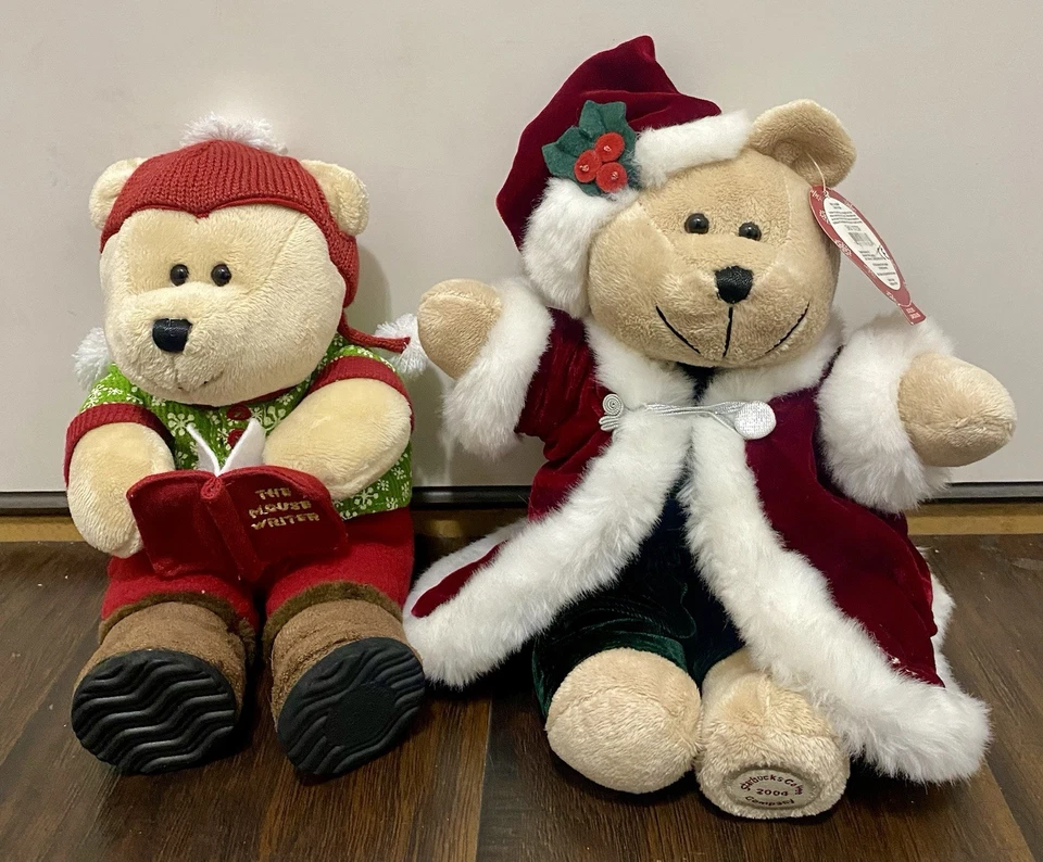 Starbucks BEARISTA Christmas Holiday Plush Bears 2004 SANTA  2010 Chris Caroler - Image 1 of 4
