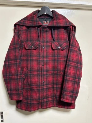 Johnson Woolen Mills Melton Mackinaw Wool Jacket Red Black Check S-M - Image 1 of 4