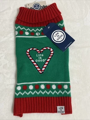 Life Is Good Candy Cane Christmas Dog Sweater Sz Small  NWT - Image 1 of 4