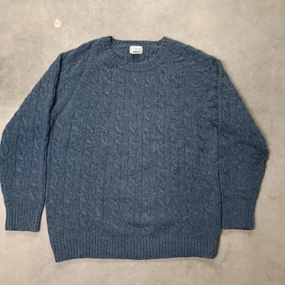 VTG LL Bean 100% Wool Sweater Mens Large Fisherman Cable Knit Navy Blue Shetland - Image 1 of 3