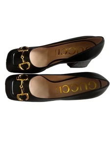 Zapatos de tacón medio Gucci Horsebit en negro Reino Unido 8 PVP £815 con caja y bolsa de papel - Imagen 1 de 7