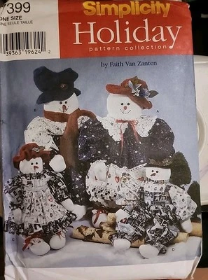 1996 Simplicity Sewing Pattern 7399 Snowmen & Snow Women Christmas Decor 14310 - Image 1 of 2