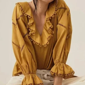 FARM RIO x Anthropologie Ruffled V-Neck Blouse XL - Picture 1 of 10