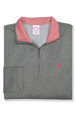 Brooks Brothers Mens Green Light Red Pique 1/4 Q-zip Sweater XL X-Large BB-3233 - Image 1 of 2
