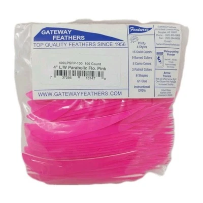 100 Pack Gateway Feathers 4" Left Wing: Parabolic Fluorescent Pink 400LPSFP - Image 1 of 4