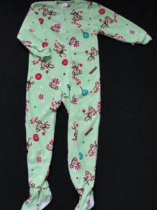 NWT Girls Footed Fleece Pajamas Size 4 5 XS Pjs Winter Green Monkey Winter NEW - Picture 1 of 1