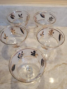 Vintage Libbey Gold Leaf Footed Sherbet Goblets X 5 - Picture 1 of 4