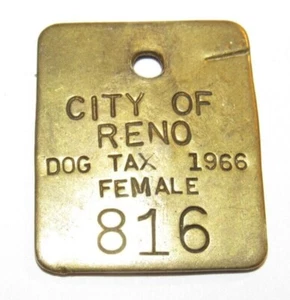 1966 City of Reno, NV Female Dog Tax Tag - Nevada Vintage - Picture 1 of 1