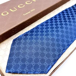 GUCCI tie gg pattern/100% silk/Navy/used item Accessories No Main body only) - Picture 1 of 10