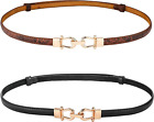 2Pcs Skinny Waist Belt for Women, Adjustable Thin Waist Belts Stylish Leather Be