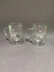 Greene King Pint Glass IPA Tankards X2 VGC Transparent White Logo - Picture 1 of 11