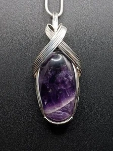 Handcrafted Amethyst Crystal Pendant - Wire Wrapped in Argentium Sterling Silver - Picture 1 of 4