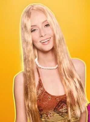 Peruca feminina longa loira dourada hippie anos 70 anos 80 fantasia de Halloween cosplay adulto NOVA - Imagem 1 de 4