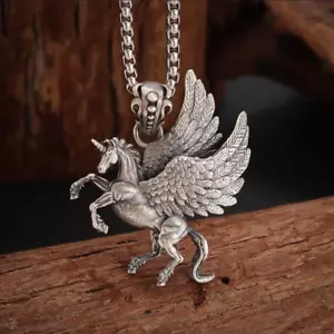 Jewelry Vintage Silver Color Pegasus Unicorn Mythical Pendant Horse Necklace - Picture 1 of 9