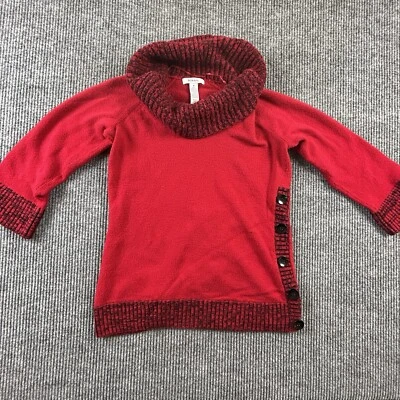 Style & Co Women’s M Sweater Side Button Turtleneck 3/4 Sleeves Pockets Red - Image 1 of 4