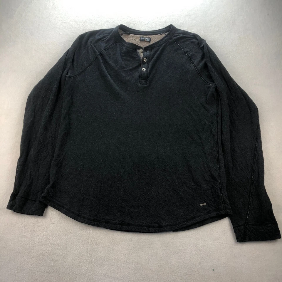 Buffalo David Bitton Henley Shirt Mens Large Gray Long Sleeve Casual * - Image 1 of 4