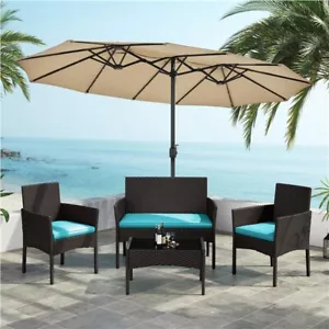 Patio Furniture Set 4 Pcs Rattan Chair Garden Conversation Outdoor Bistro Sets - Picture 1 of 27