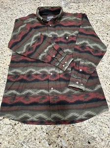 Woolrich Flannel Shirt Olive Navajo Size Large 6579 Vintage Collar Button Aztec - Picture 1 of 13