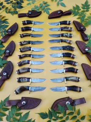 Lote de 20 cuchillos desolladores de acero Damasco hechos a mano de 6 pulgadas cuerno de carnero (gratis - funda) Foto 1 de 4