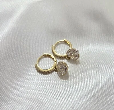 Pendientes colgantes para mujer enchapados en oro de 18 quilates brillantes compactos exquisitos nupciales Foto 1 de 4