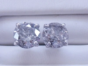 2.09 CTW ROUND CUT DIAMOND STUD EARRINGS G I2 LOW PRICE SPARKLY! (A) - Picture 1 of 2