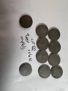 10 pc. Lot, 9  Mixed Date Shield Nickels and 1 Shield nickel #322 - Picture 1 of 9