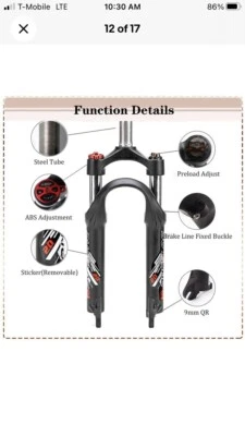 BUCKLOS 20in 20” MTB BMX Folding Bike Suspension Fork 1-1/8" Disc Brake Preload - Image 1 of 4