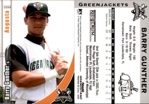 Barry Gunther 2006 Grandstand Augusta GreenJackets #NNO Card *AutographDen*