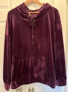 Green Tea XXL Velvet Stretch Hoodie Top LS Kangaroo Pocket Purple Gorgeous EUC! - Picture 1 of 7