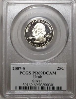 2007-S Utah Silver  Proof  State Quarter PCGS PR69DCAM Flag holder  #0301 - Image 1 of 2
