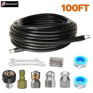 Sewer Jetter Nozzles Kit 100FT Drain Cleaning Hose Pressure Washer Male 1/4" NPT - Picture 1 of 11