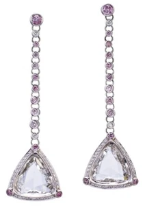 Antique Triangle Drop Fancy Shape Lab-Created Diamonds & Pink Ruby Fine Earrings - Picture 1 of 4