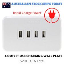 Rapid Charge 4 Outlet USB Mobile Phone Charging Wall Plate Power Point 3.1AMP