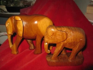 Vintage 2 Separate Craved Wooden Elephants Statues - Picture 1 of 12