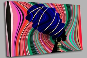 Portrait schöne afrikanische Frau Leinwand Wandbild fertig zum Aufhängen - Bild 1 von 7