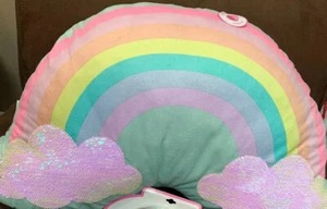 JUSTICE GIANT PILLOW RAINBOW PASTEL SEQUIN CLOUDS ROOM ACCESSORY SOFT PLUSH WOW - Picture 1 of 2