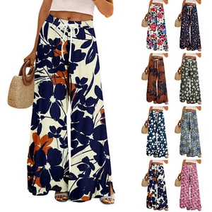Women's Palazzo Pants Loose Summer Comfortable Floral Wide Leg Casual Trousers - Picture 1 of 35