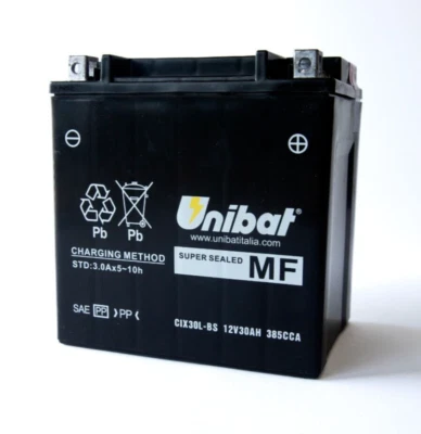 Motorcycle Battery AGM Harley Davidson BMW CIX30L-BS YIX30L-BS UNIBAT 30Ah 385CC - Image 1 of 4