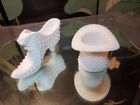 Vintage PAIR Fenton Milk Glass White Hobnail Top Hat & Shoe