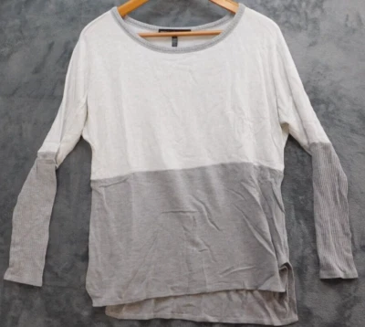 Suéter Mujer WHBM S Gris Blanco Color Bloque Cuello Barco Manga Larga Foto 1 de 4