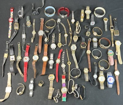 (60) VTG Watch Lot Ladies 1960’s-2000s Estate Parts Lot Brands Bands Gold Silver - Image 1 of 4