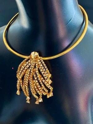 Oscar de la Renta Gold Rhinestone Statement Necklace – Waterfall Design – - Image 1 of 4