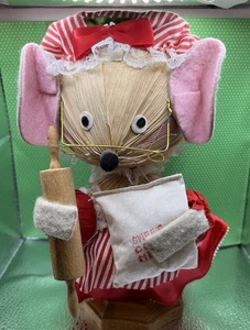 Vintage Kurt Adler Corn Husk Mouse Christmas Decoration Large 9” With Wood Stand - Picture 1 of 11