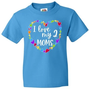 Inktastic I Love My Two Moms- Pride Rainbow Hearts Youth T-Shirt Lgbt Kids Heart - Picture 1 of 8