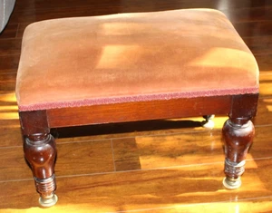 Antique Wooden Foot Stool with Velvet Cover - Sturdy Stool - Picture 1 of 9