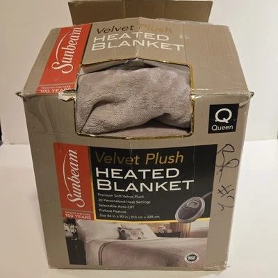 Manta térmica de felpa de terciopelo Sunbeam tamaño Queen 84" × 90" calentamiento eléctrico Foto 1 de 4