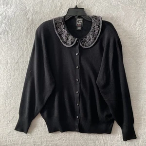 Jacque And Koko Womans Cardigan Top Black Plus 20 Wool Blend Bead Long Sleeve - Picture 1 of 8